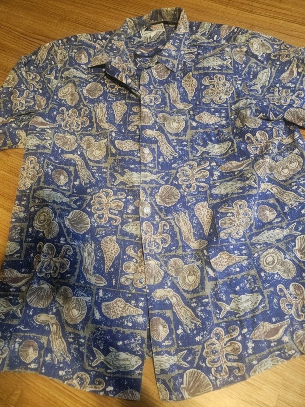 Vintage Nui Nalu Button Up Hawaiian Shirt Blue Fish Mens Size Large